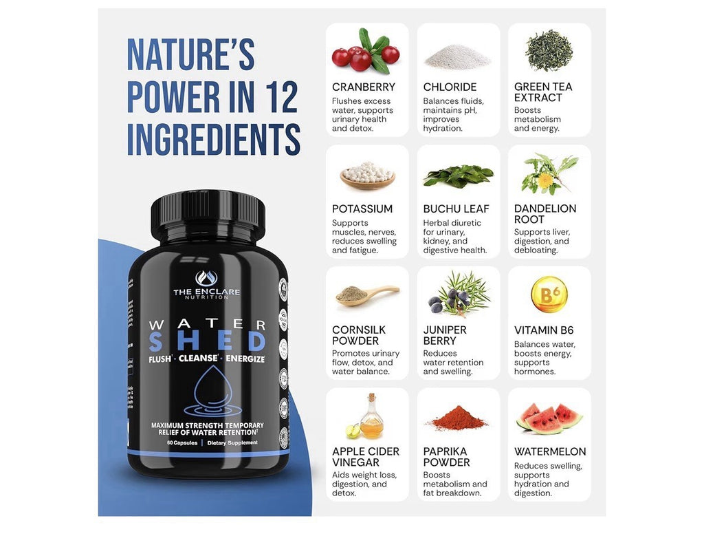 THE ENCLARE NUTRITION WATER SHED Flush Cleanse Energize Water Retention 3 Pack