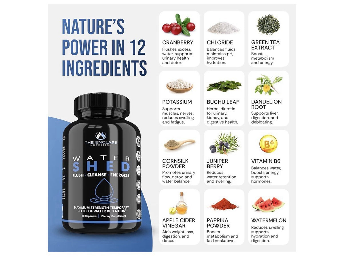 THE ENCLARE NUTRITION WATER SHED Flush Cleanse Energize Water Retention 3 Pack