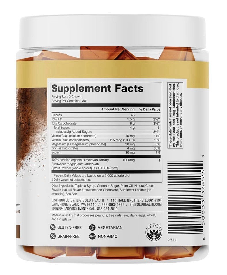 BIG BOLD HEALTH HTB Immune Energy Chews Organic Himalayan Tartary Chocolate 60ct