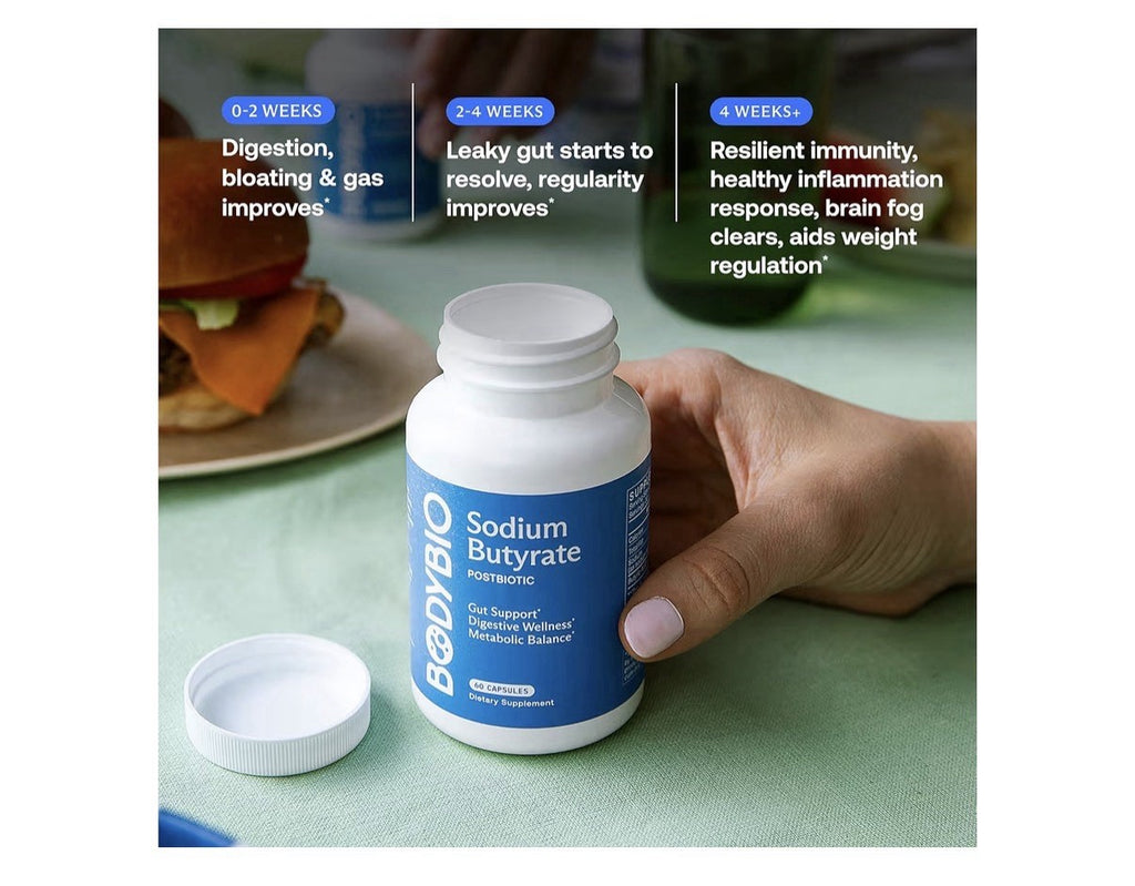 BodyBio Sodium Butyrate Postbiotic Gut Health Digestive Metabolic Balance 100cap