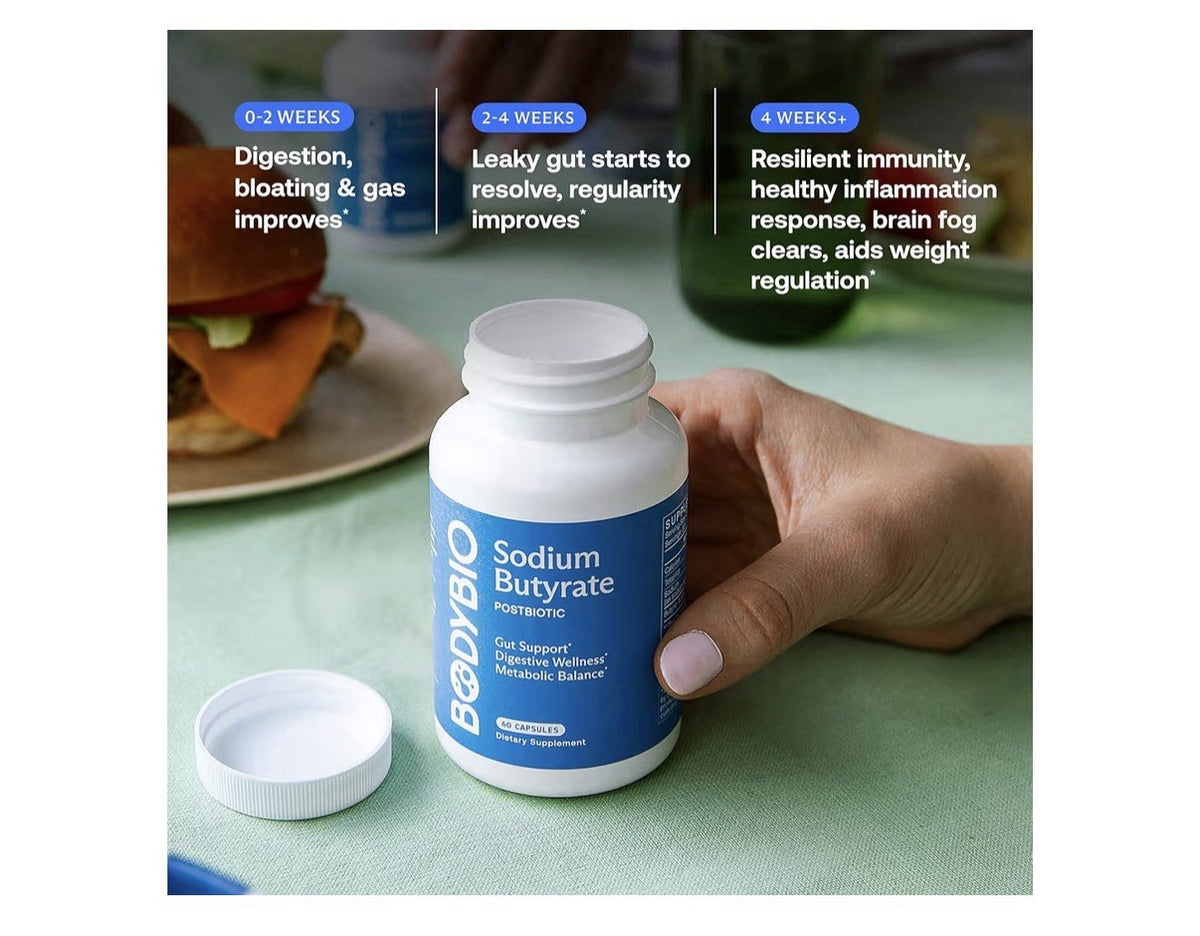 BodyBio Sodium Butyrate Postbiotic Gut Health Digestive Metabolic Balance 100cap