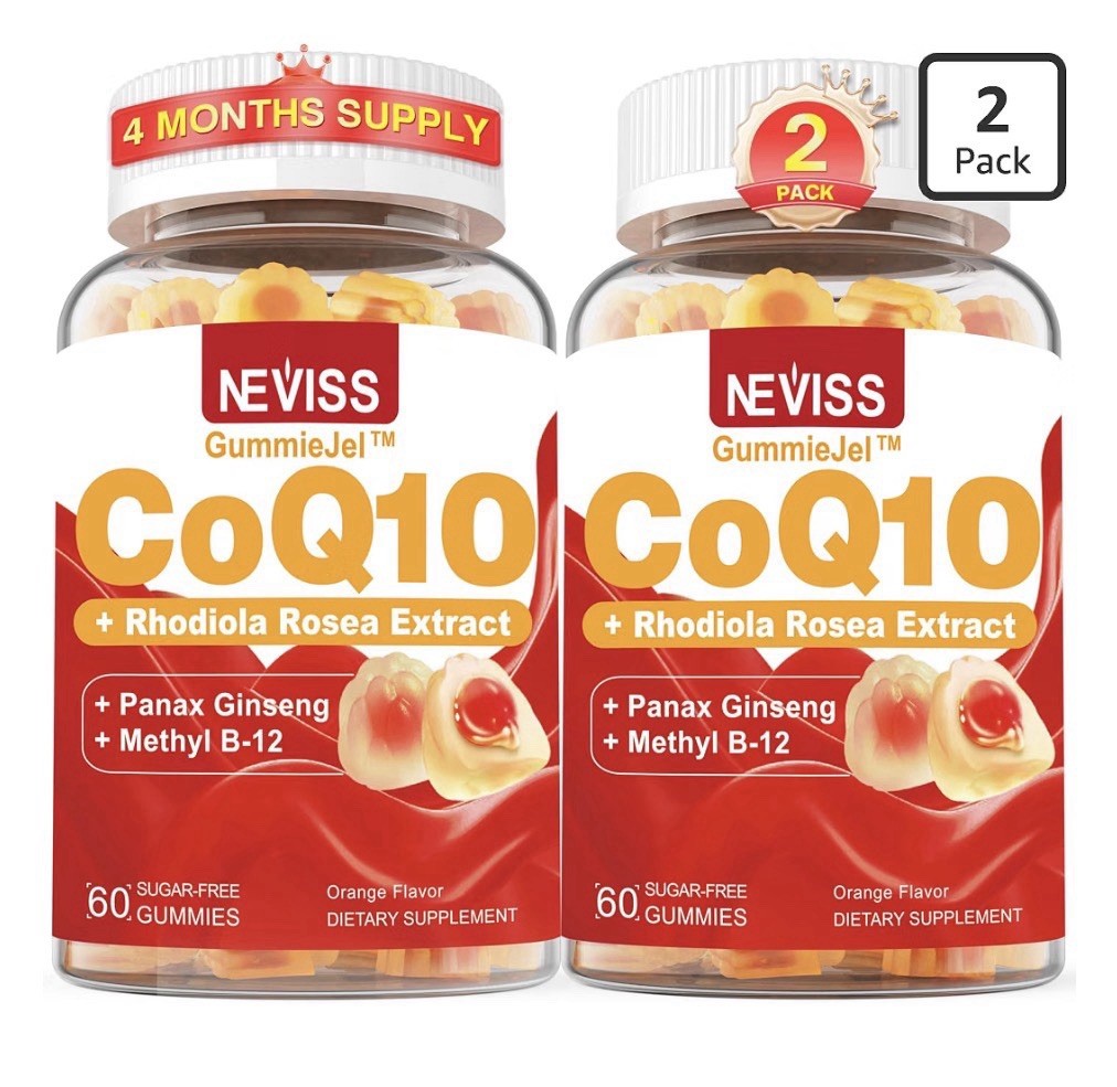 2 Pack Neviss CoQ10 Gummies Rhodiola Rosea Extract Ginseng Energy Heart Brain