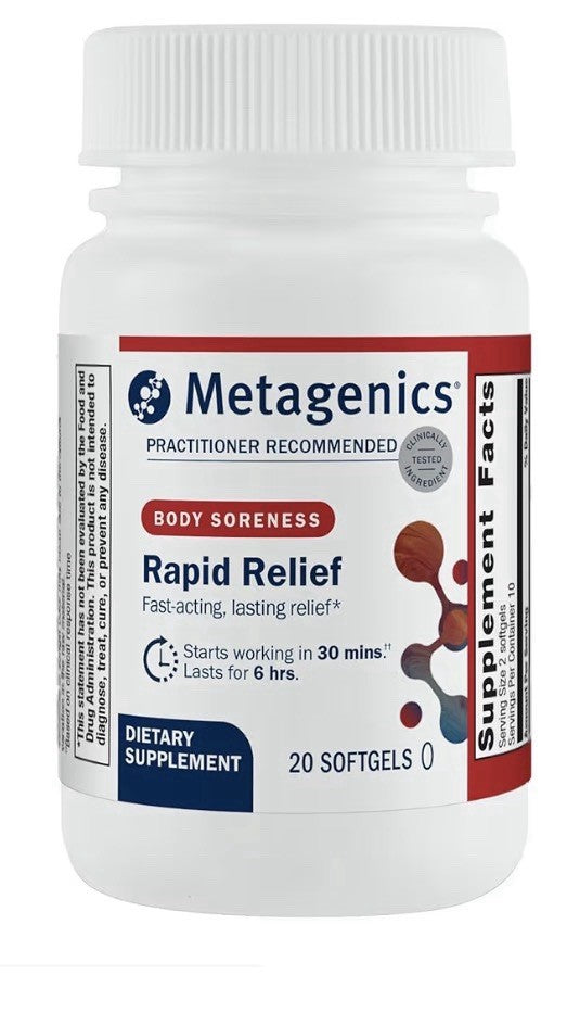 Metagenics Rapid Relief Body Soreness Herbal Muscle Back Joint Discomfort 20sgel