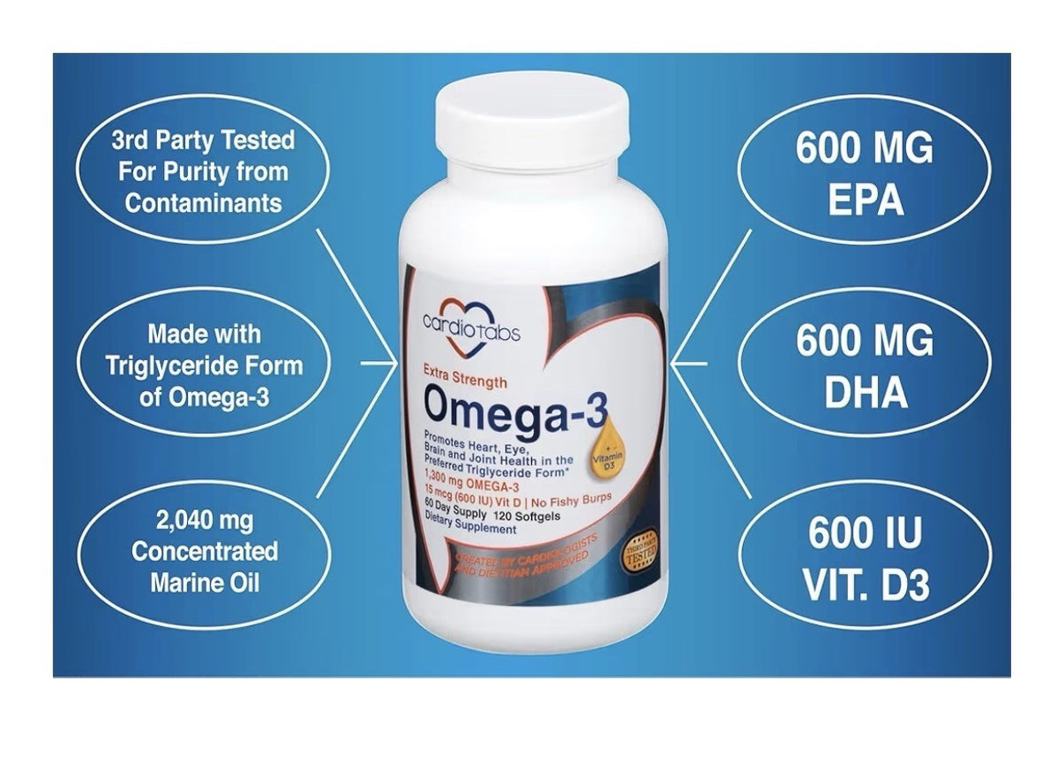 CardioTabs Omega-3 Fish Oil Triglyceride Form Joint Brain Heart Eye Health 180sg