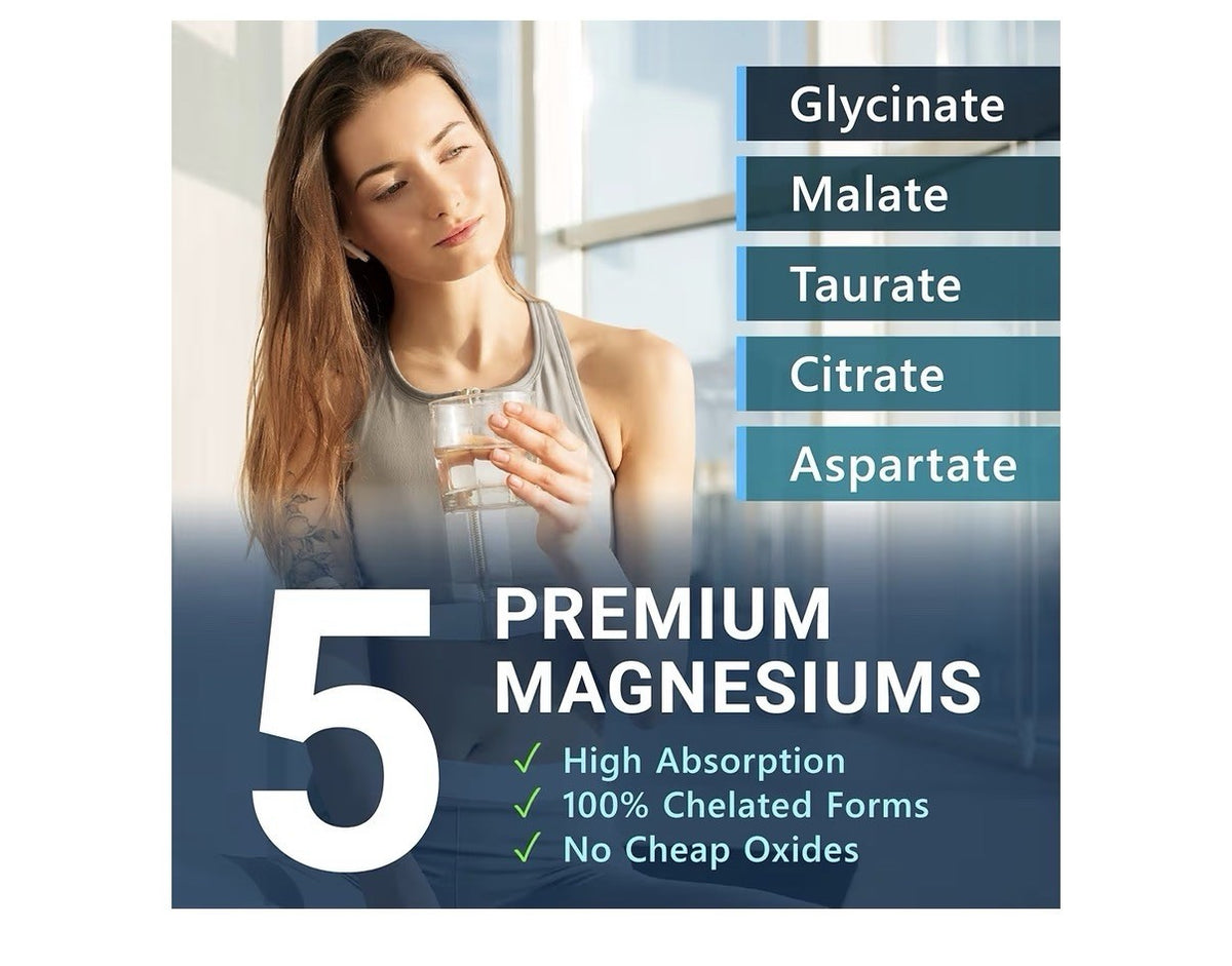 MyoActivo Magnesium 5 Complex Chelated Support Muscles Bones Nerves 60 capsules