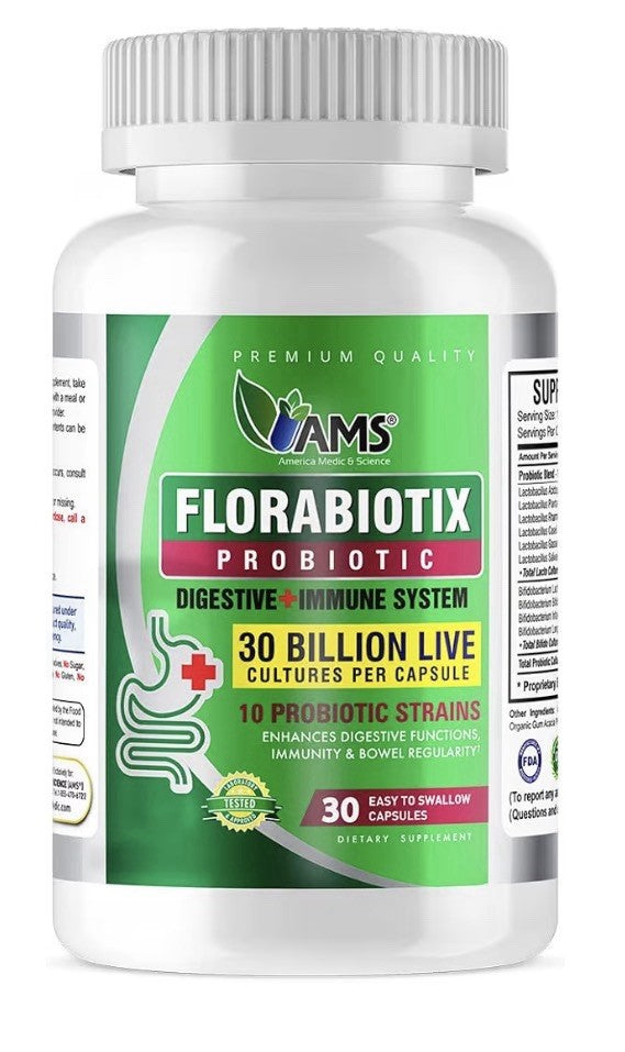 AMS Florabiotix Probiotic Immune Digestive Support 30 Billion Live Cultures 30ca