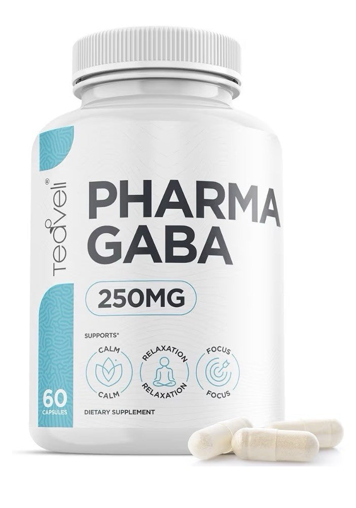 Teaveli Pharma GABA 250mg Calm Relaxation Focus Sleep Fermented GABA 60 Capsules