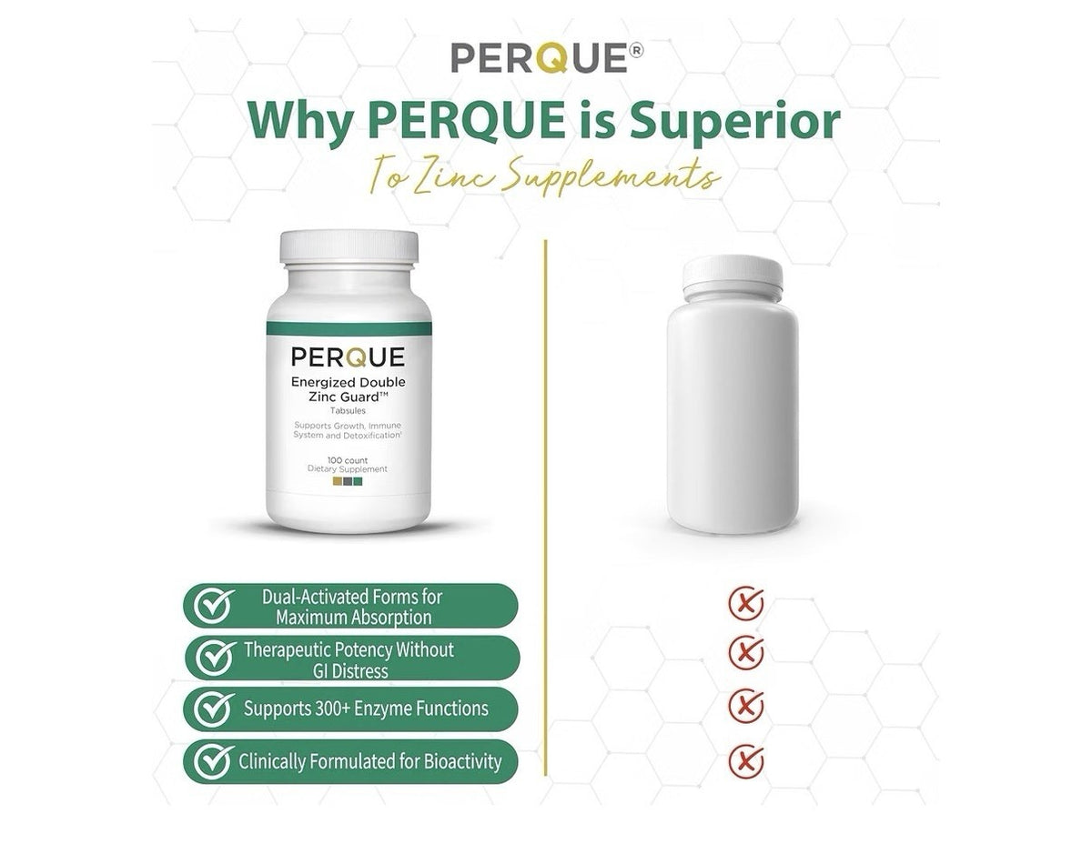 PERQUE Energized Double Zinc Guard Immune System Detoxification Support 100Tabs