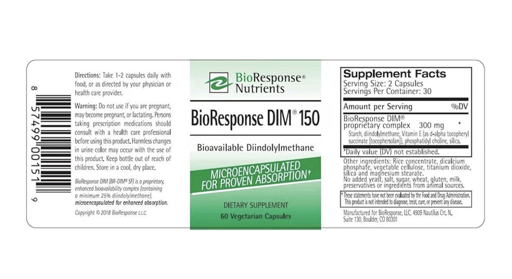 BioResponse DIM 150-150mg Bioavailable Diindolylmethane 60 Capsules