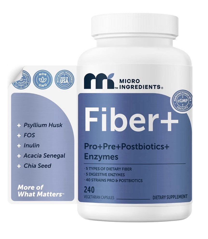 Micro Ingredients Fiber + Pro+Pre+Postbiotics+Enzymes 240 Vegetarian Capsules