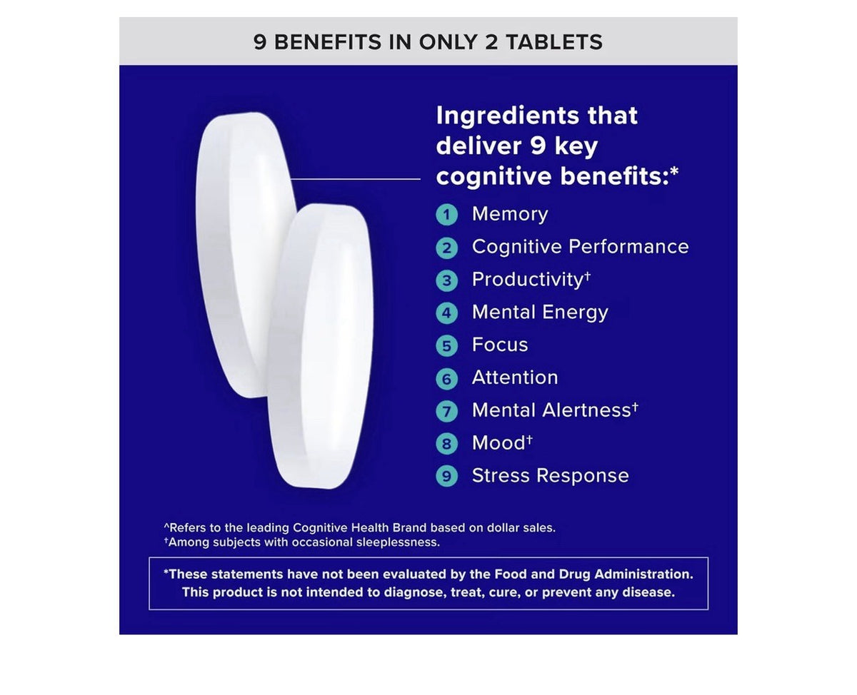 Qunol Brain Health Memory Plus with B6 Memory Focus Attention Alertness 90Tablet