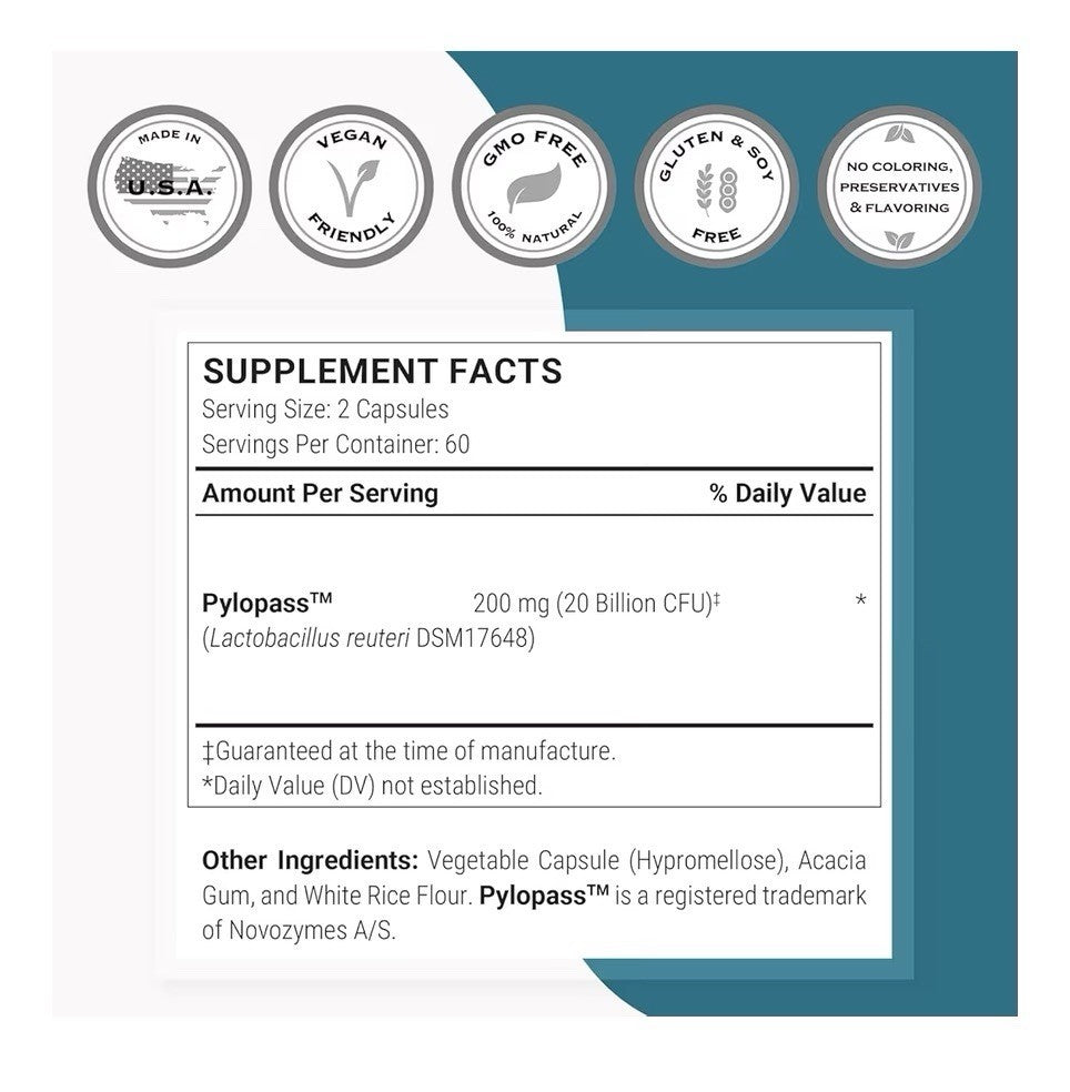 Supersmart H. Pylori Formula 20 Billion CFU per Day High Potency 120 Capsules