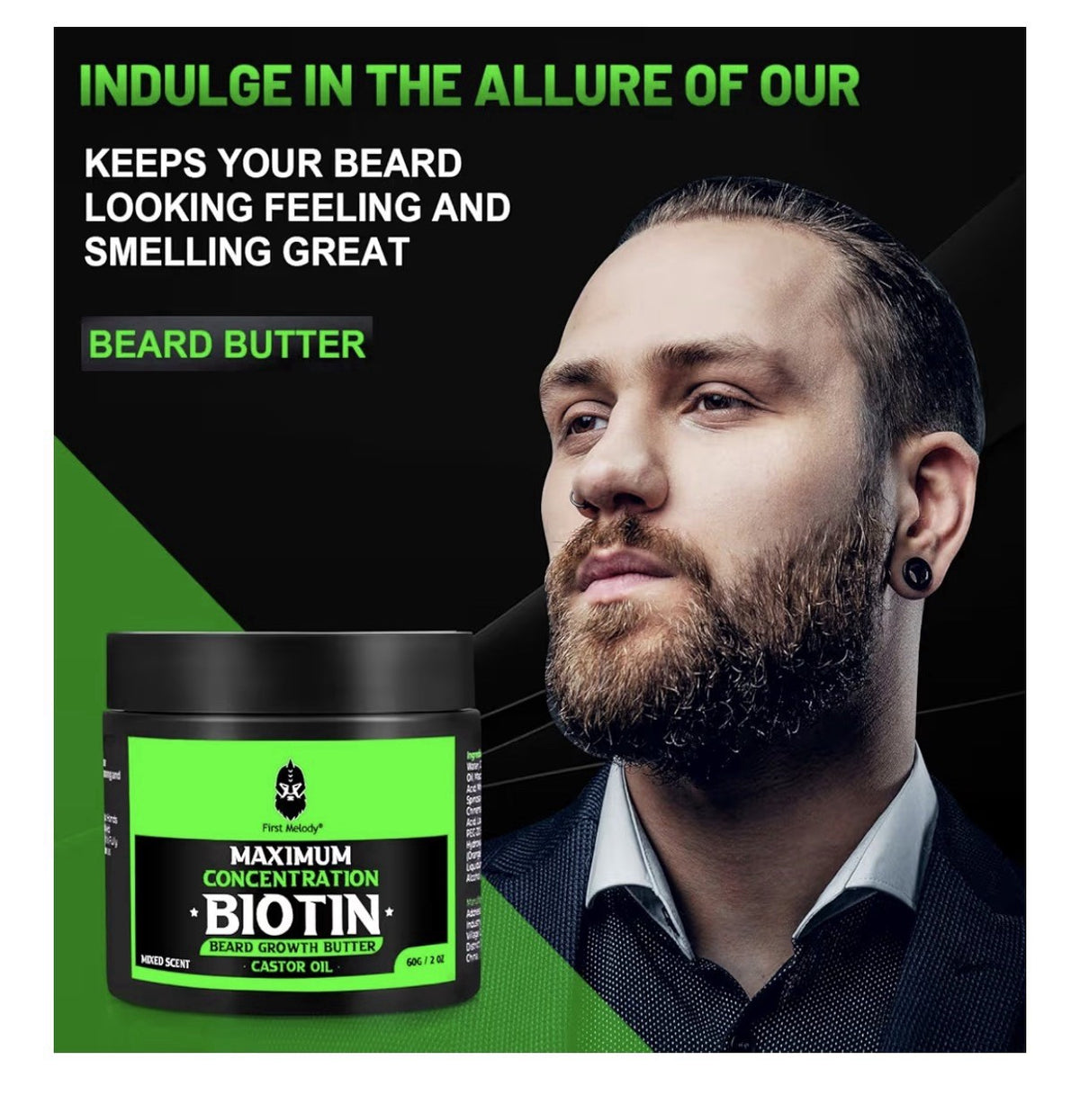 2 Pack First Melody Biotin Beard Growth Butter Castor Oil Promotes Beard Growth