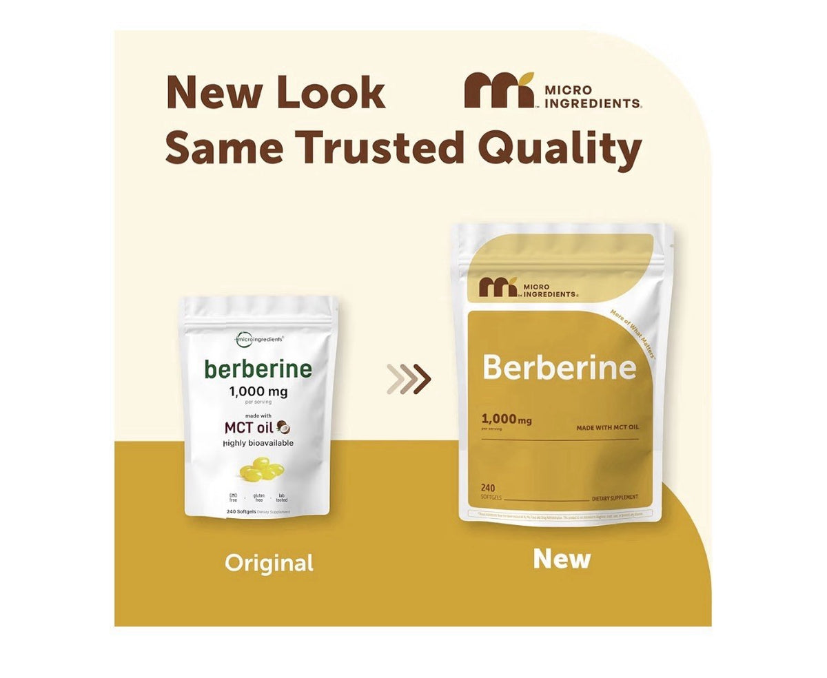 Micro Ingredients Berberine 1000mg with Mct Oil High Bioavailable 240 Softgels