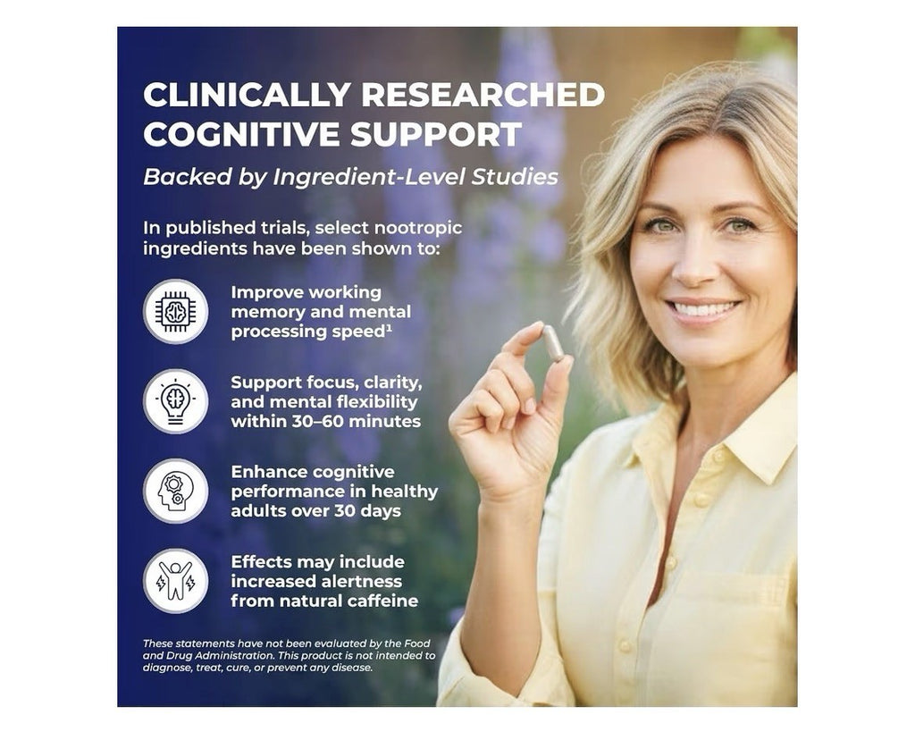 VITAL NUTRITIVE Vital Nootropic Brain Supplement Memory Focus Energy Support 30c