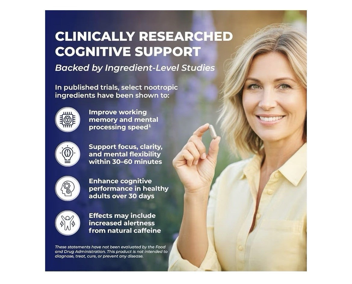 VITAL NUTRITIVE Vital Nootropic Brain Supplement Memory Focus Energy Support 30c