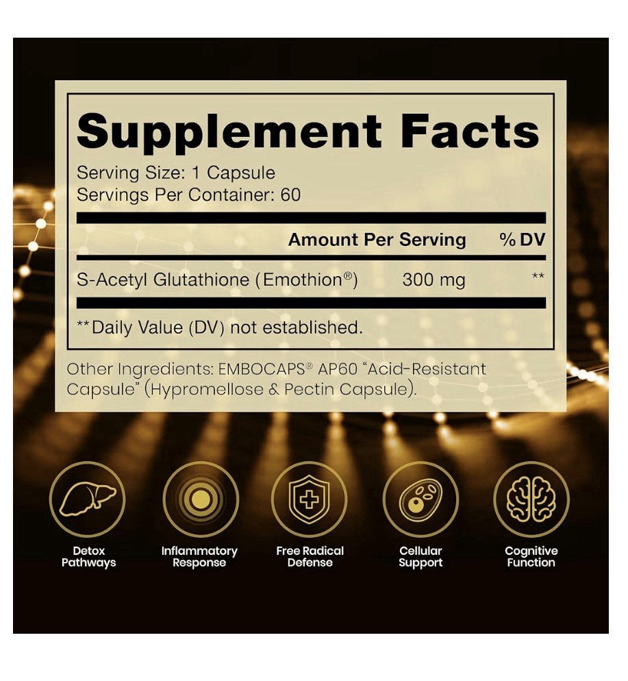 Pure Therapro Rx S-Acety Glutathione Gold 300 mg 60 Acid Resistant Capsules