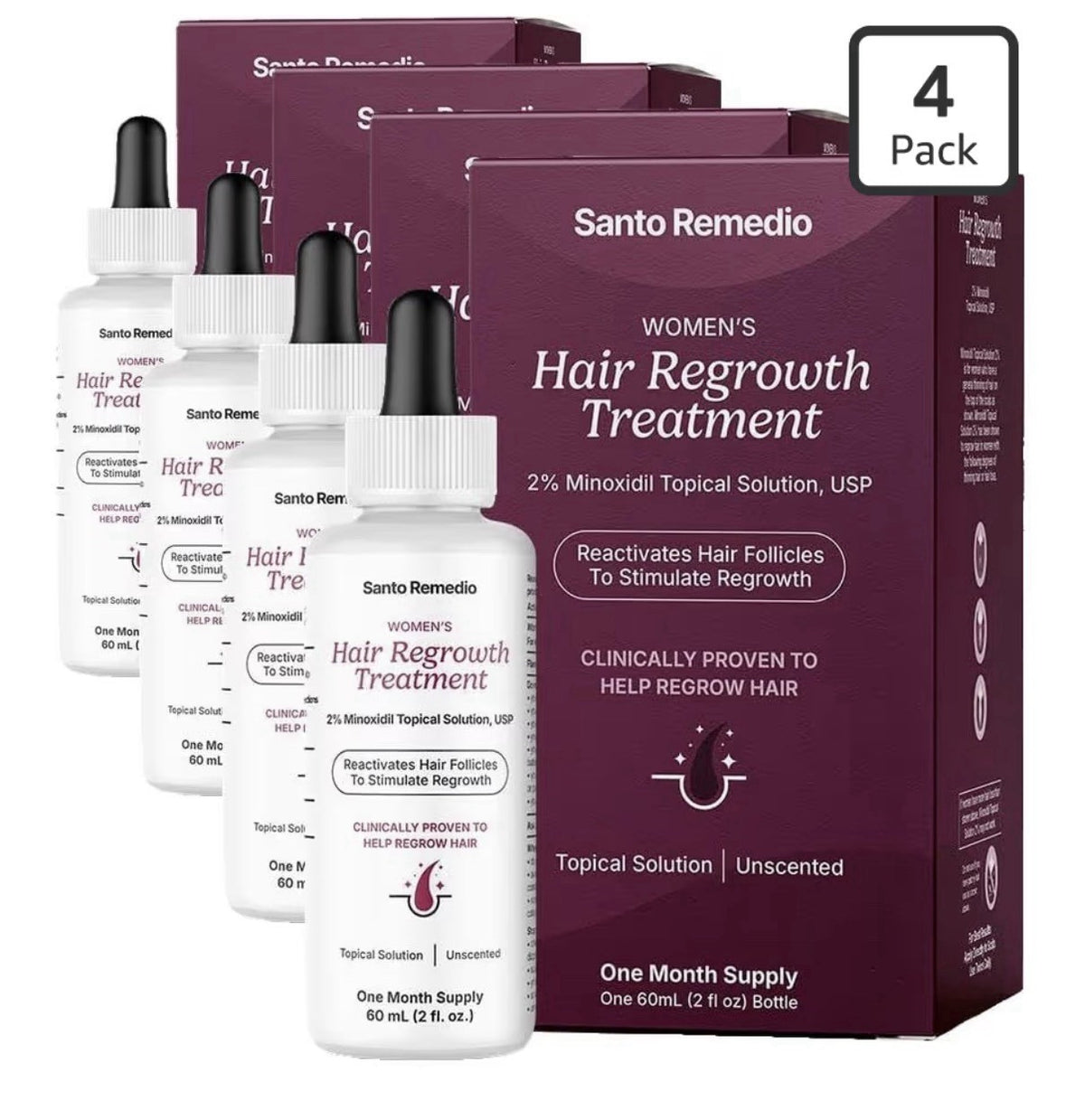 Santo Remedio Women Hair Regrowth Treatment Stimulate Reduce Hair Loss Pack Of 4