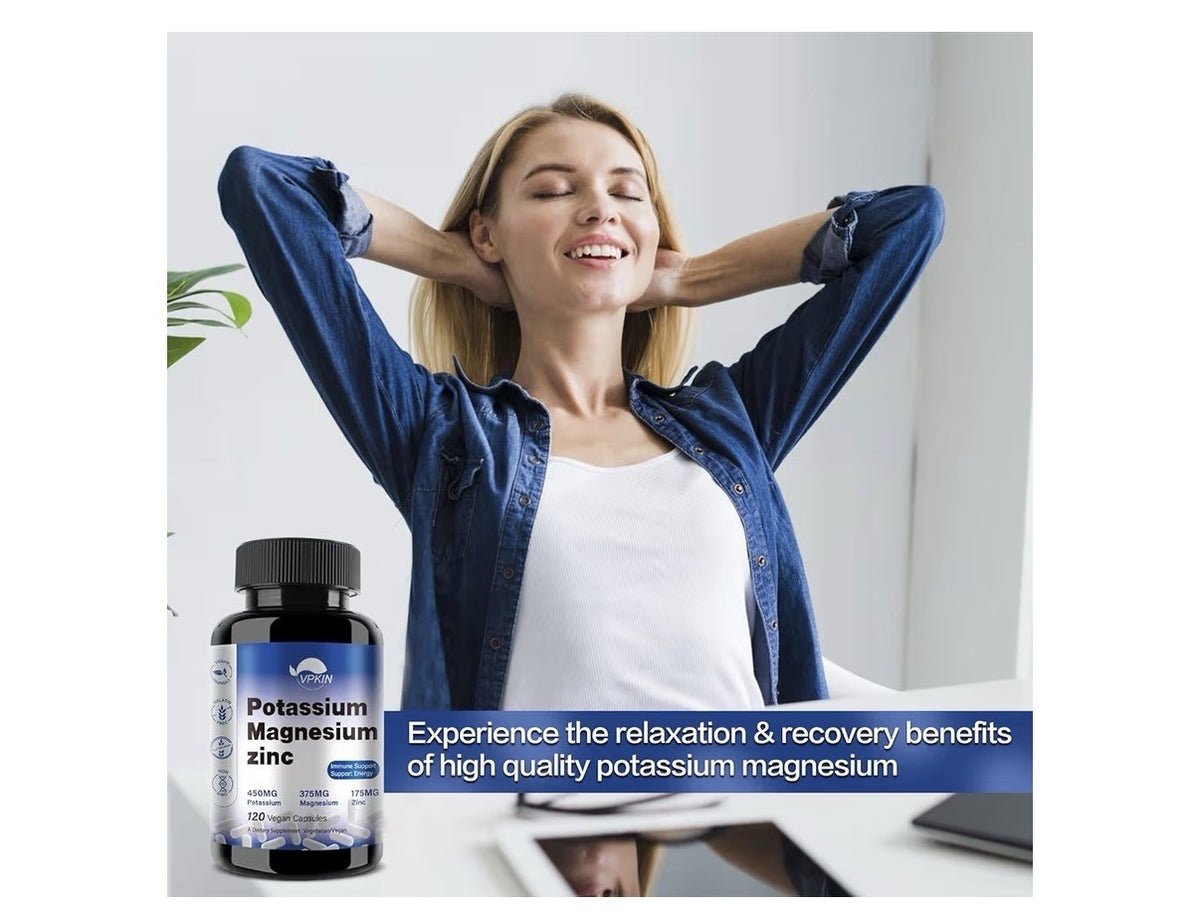 VPKIN Potassium Magnesium Zinc Supplement Immune Energy Support 150 Capsules