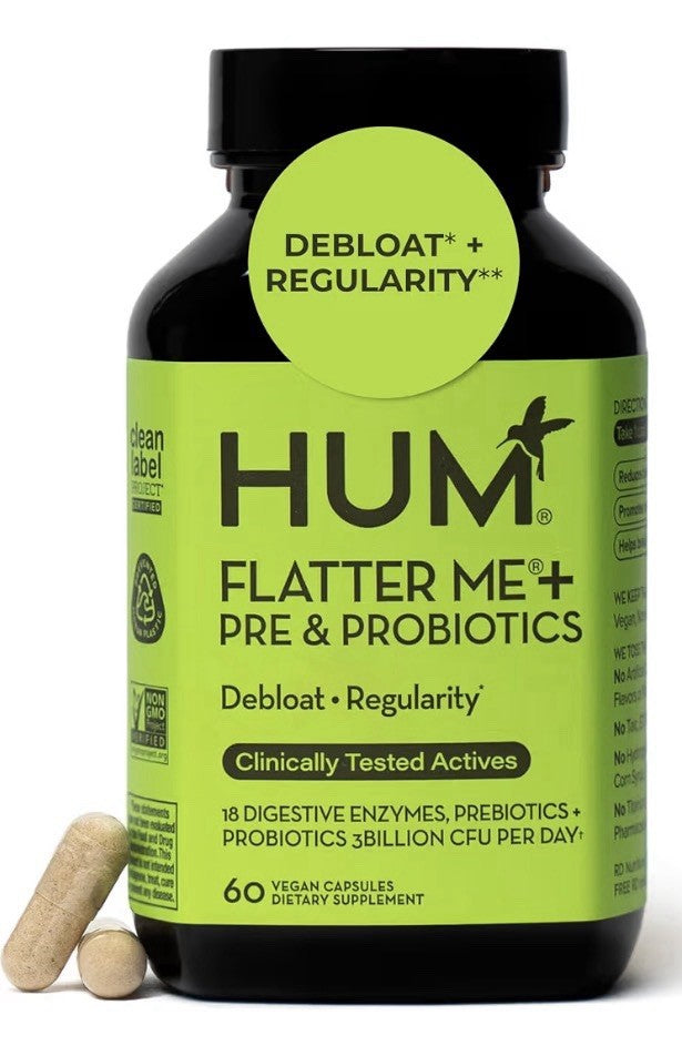 HUM Flatter Pre & Probiotics Debloat + Regularity Digestive Enzymes Woman & Men