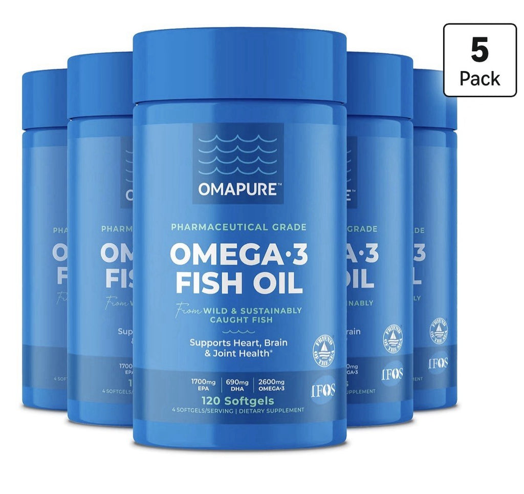 5 Pack OMAPURE Omega 3 Fish Oil Supplements Heart Brain Joints Health
