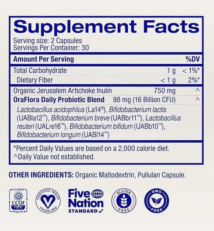 Ora Trust Your Gut Probiotic Prebiotic 16 Billion Probiotic 6 Probiotic Strains