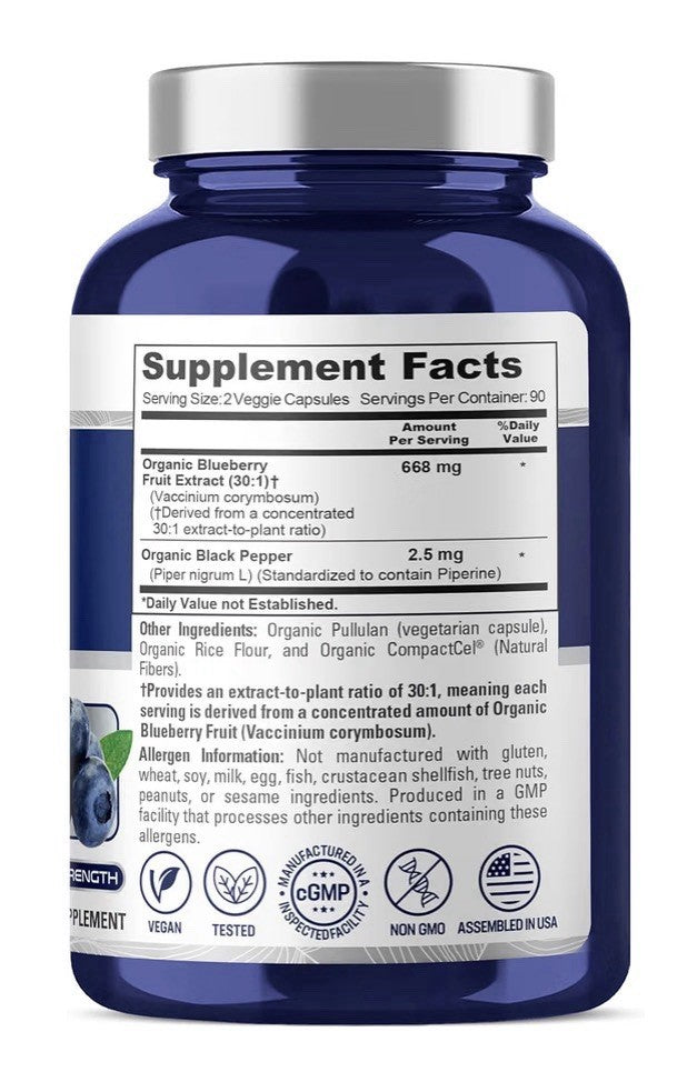 NusaPure Organic Blueberry 668mg Per Serving 180 Veg Capsules 90 Servings