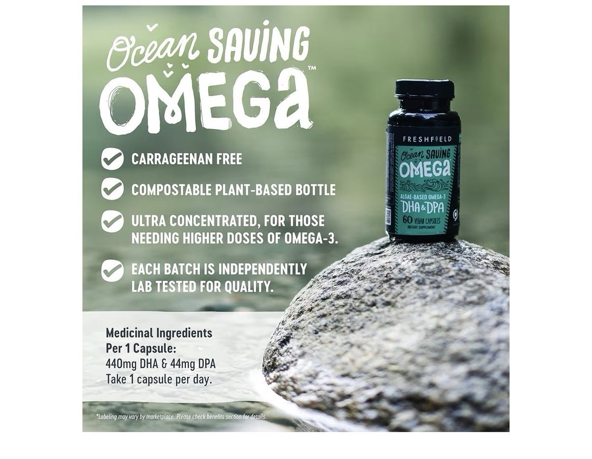 Freshfield Omega 3 Algae Based DHA + DPA Ocean Saving 120 Vegan Capsules