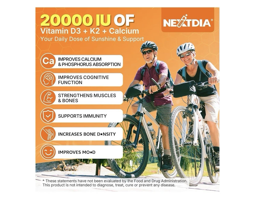 2 Pack Nextdia Liposomal D3 + K2 (MK4 & MK7) + Calcium Bone Muscle Circulation