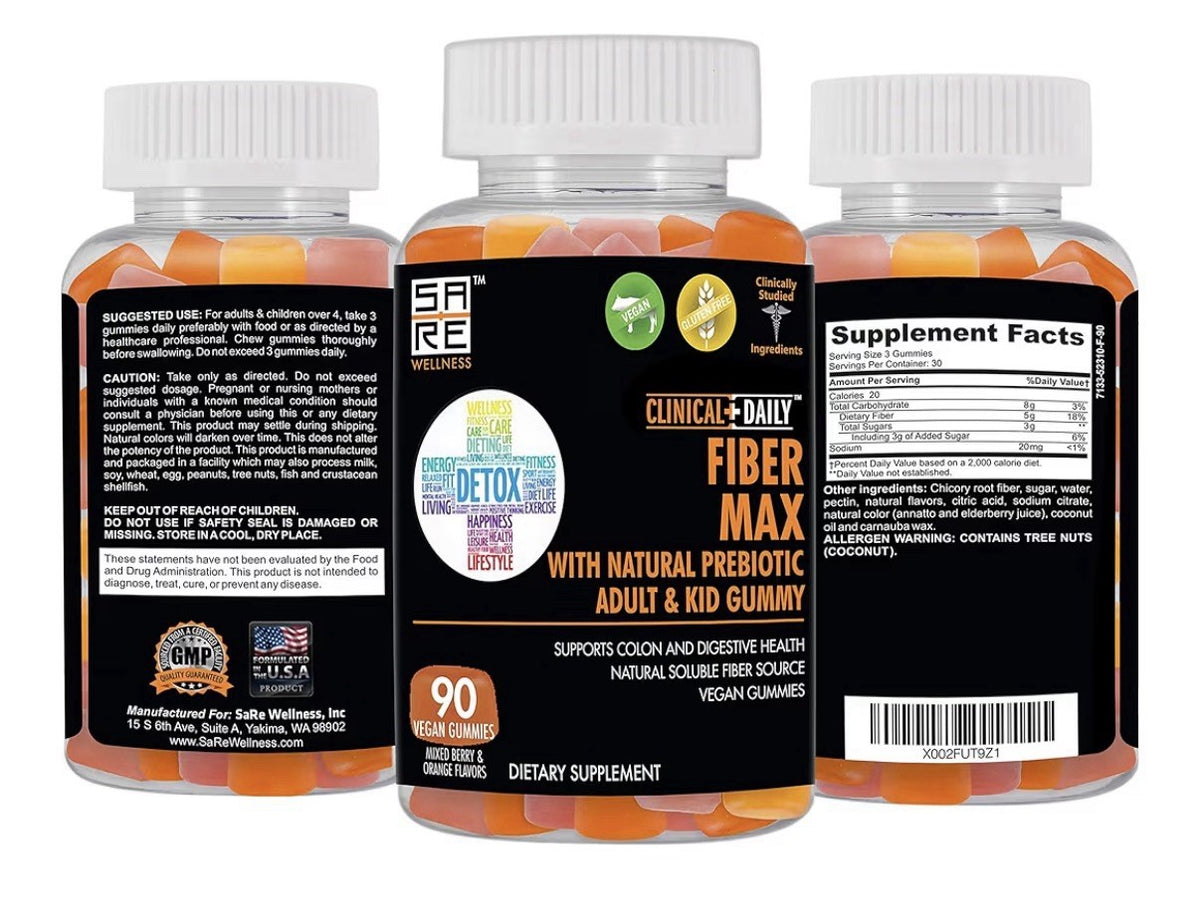 CLINICAL DAILY Fiber Max Natural Probiotic High Fiber 60 Gummies For Adults Kids
