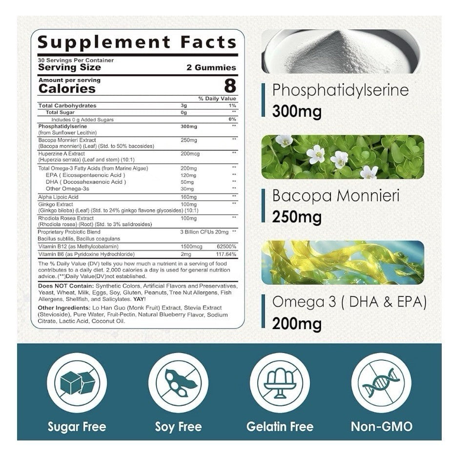 Nextdia Phosphatidyl Serine 3000MG Bacopa Monnieri Omega 3 Huperzine A 2Pack