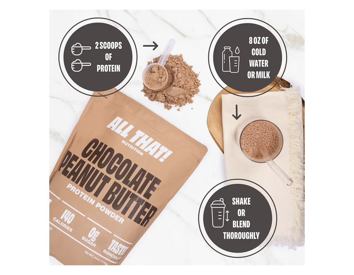 ALL THAT! NUTRITION Chocolate Peanut Butter Protein Powder Whey Protein 30 Serv