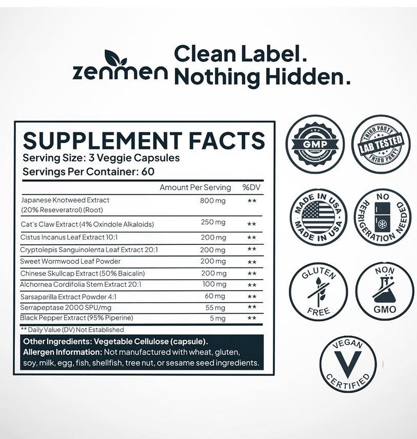 Zenmen Tick Immune Support 10 in 1 Herbal Formula 180 Capsule Dietary Supplement