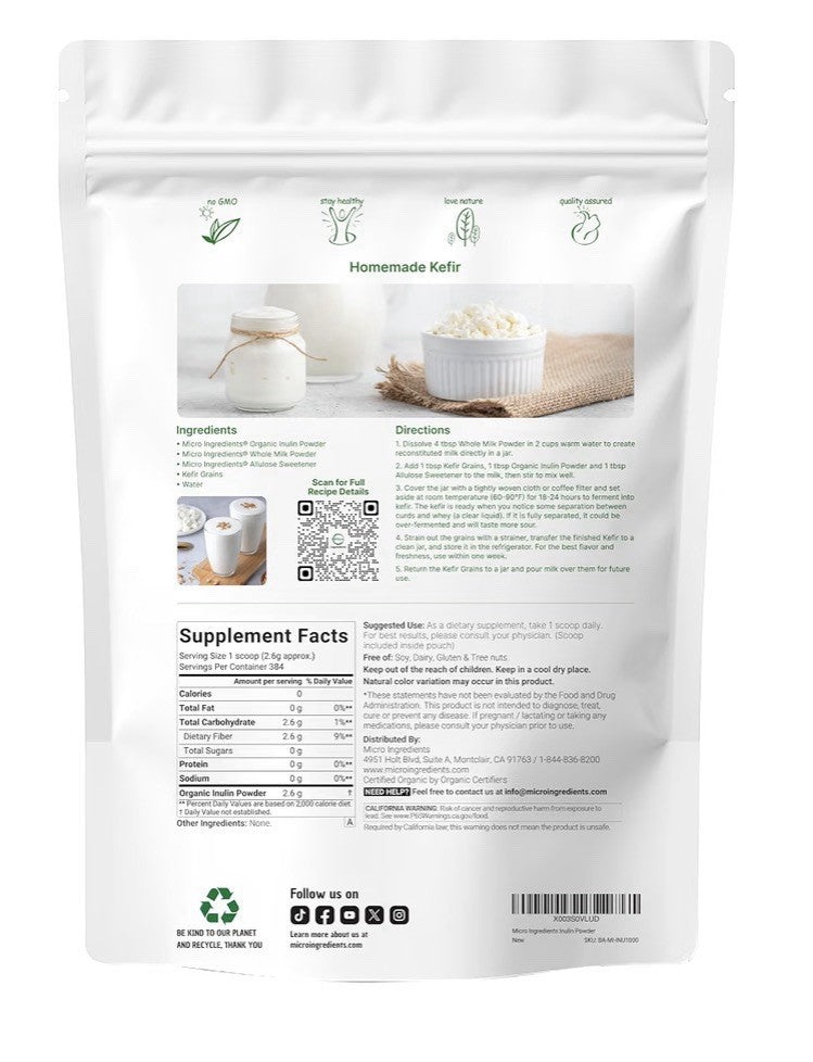 Micro Ingredients Inulin Organic Natural Soluble Fiber Powder 2.2 lbs Unflavored