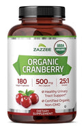 Zazzee Organic Cranberry Healthy Urinary Tracy Support 6 Month Supply 180Capsule