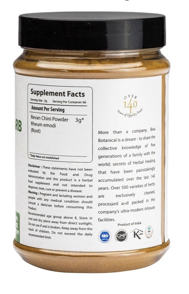 bixa BOTANICAL Indian Rhubarb Root Powder Herbal Food Supplement Pure 200gram