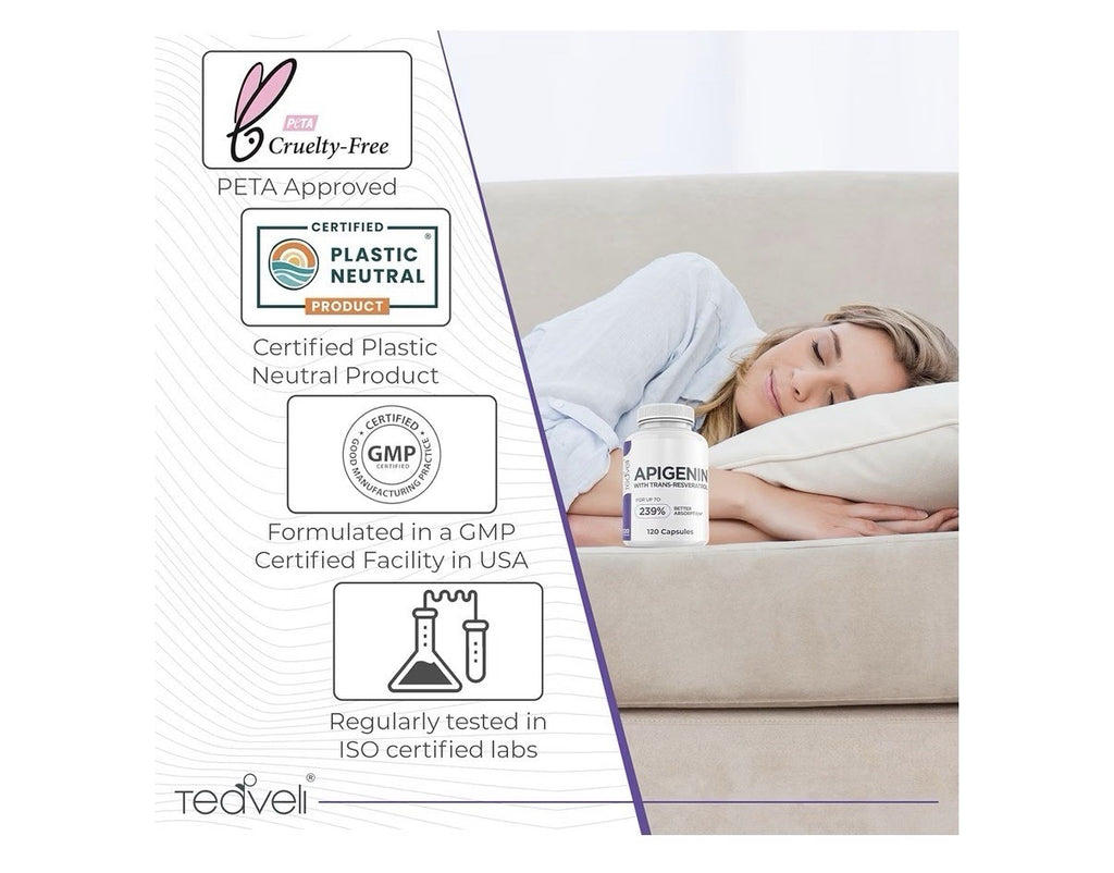 Teaveli Apigenin With Trans Resveratrol Sleep Support Supplement 120 Capsules