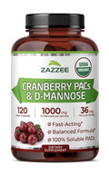 Zazzee Cranberry PACs & D-Mannose Urinary Tract Bladder Support 2 Month Supply
