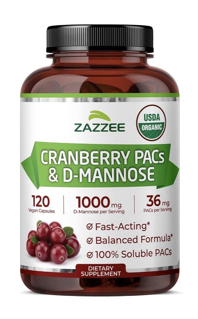 Zazzee Cranberry PACs & D-Mannose Urinary Tract Bladder Support 2 Month Supply