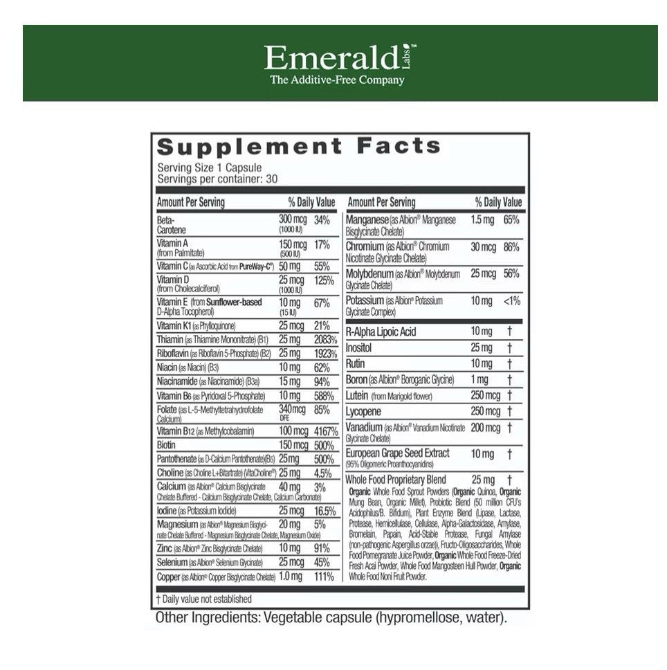 EMERALD LABS Complete 1-Daily Multi Complete Multivitamin Women & Men 30capsules