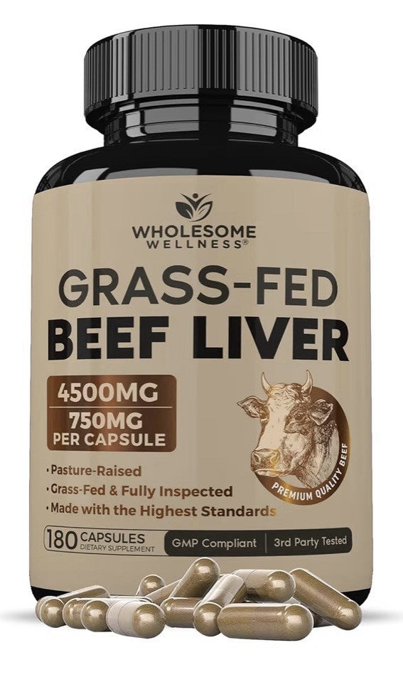 Wholesome Wellness Grass Fed Beef Liver Pasture Raised 180 Capsules