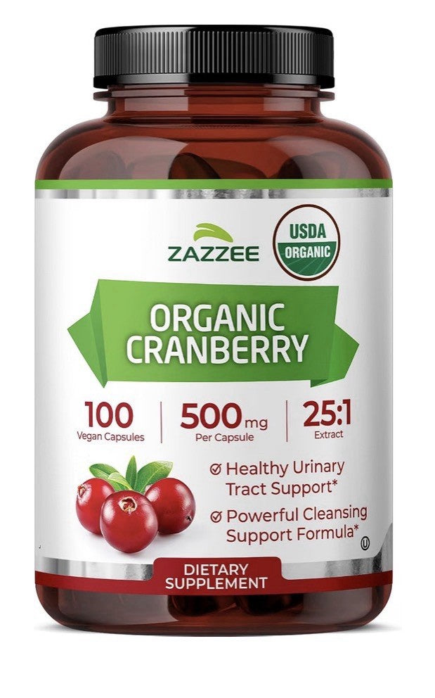Zazzee Organic Cranberry Healthy Urinary Tracy Support 100 Day Supply 100Capsule