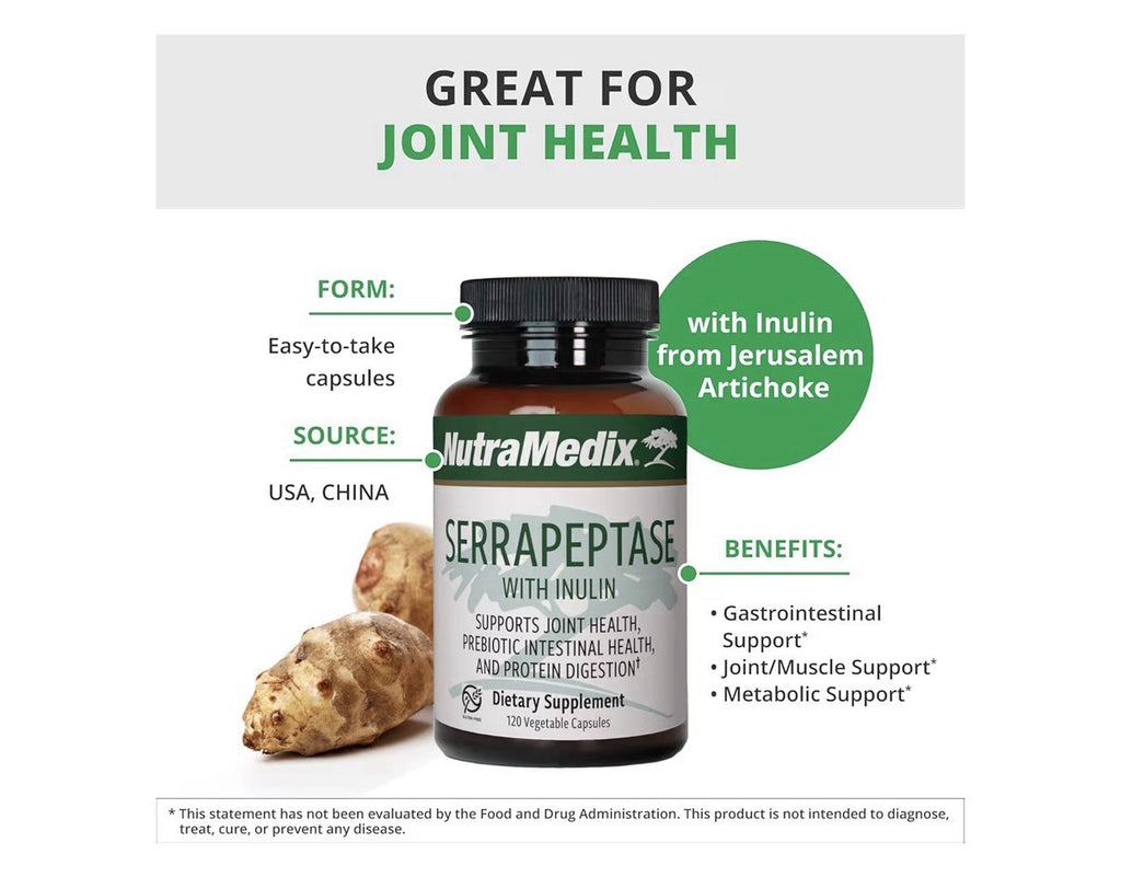 Nutramedix Serrapeptase With Inulin Joint Gut Prebiotic Intestinal Health 120cap
