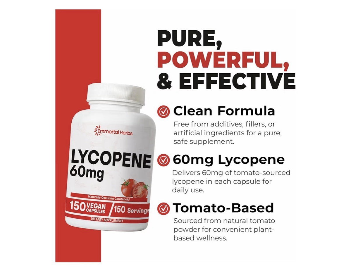 Immortal Herbs Lycopene Natural Tomato Extract 60mg Supplement for Men 120 Caps