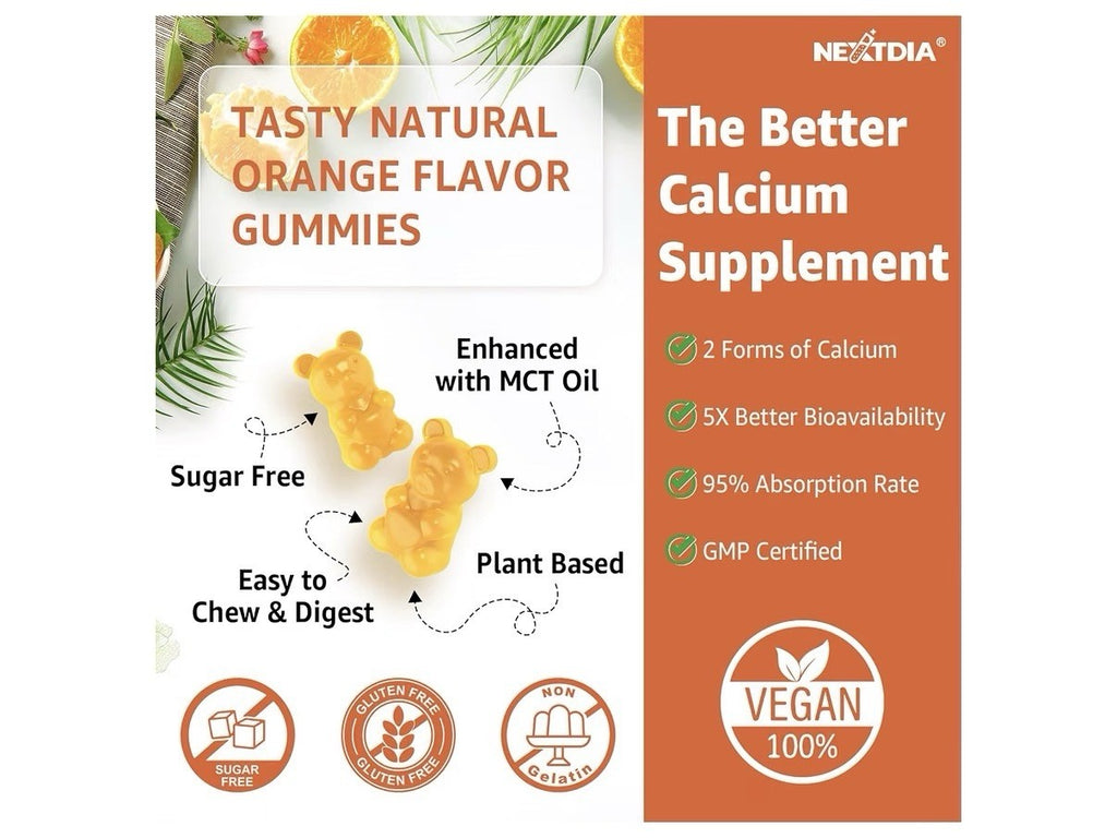 Nextdia Calcium 1200 MG + Turmeric With Vitamin D3 + K2 + B12 60 Gummies
