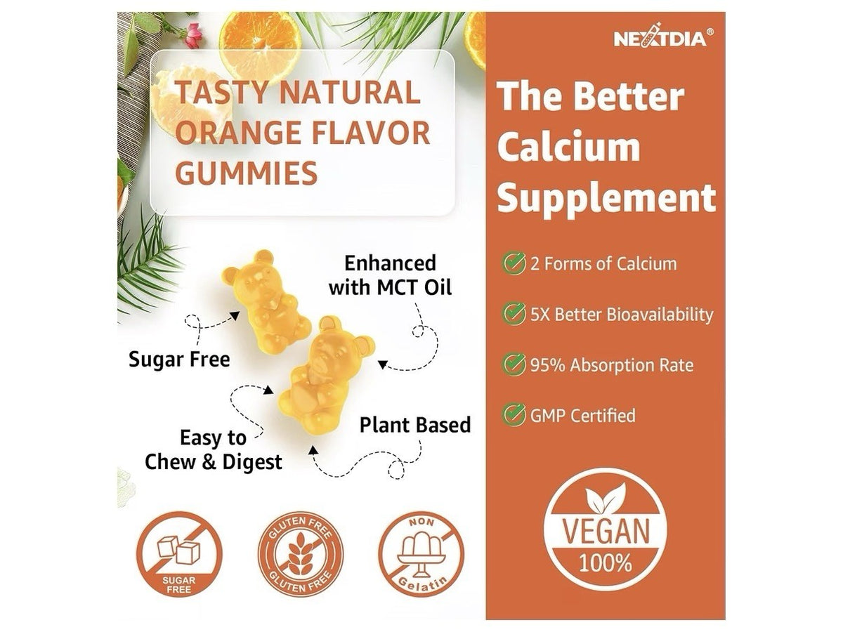 Nextdia Calcium 1200 MG + Turmeric With Vitamin D3 + K2 + B12 60 Gummies