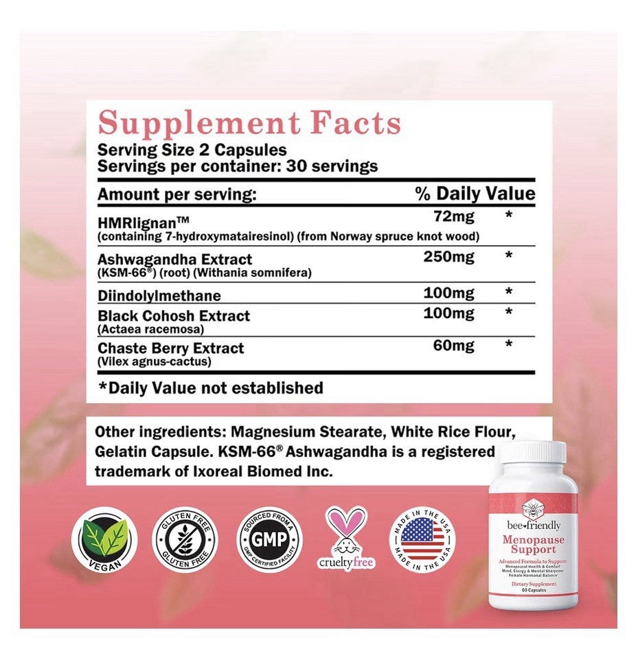 Beefriendly Menopause Support Mood Energy Hormone Balance for Women 60 Capsules