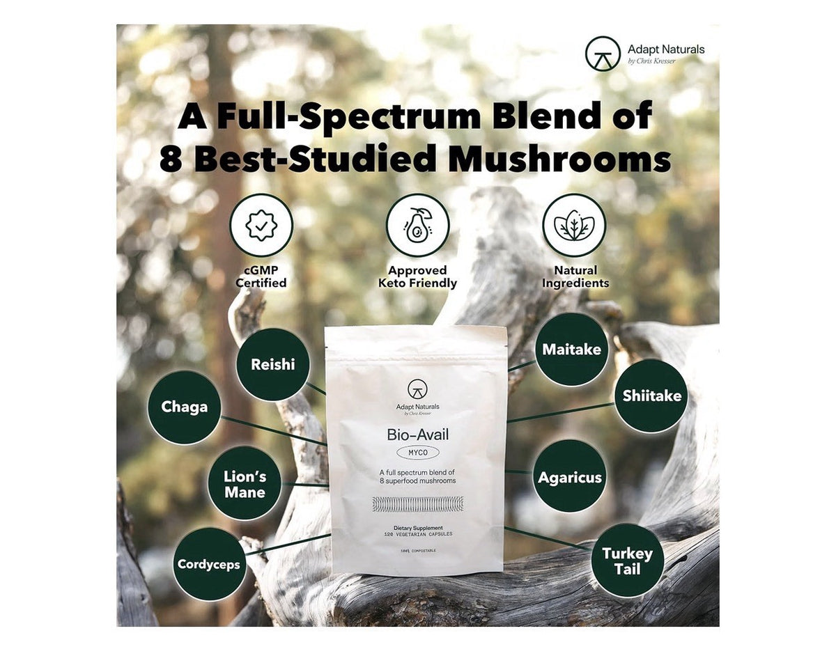 Adapt Naturals MYCO Bio-Avail Full Spectrum blend of 8 Superfood Mushrooms 120ca