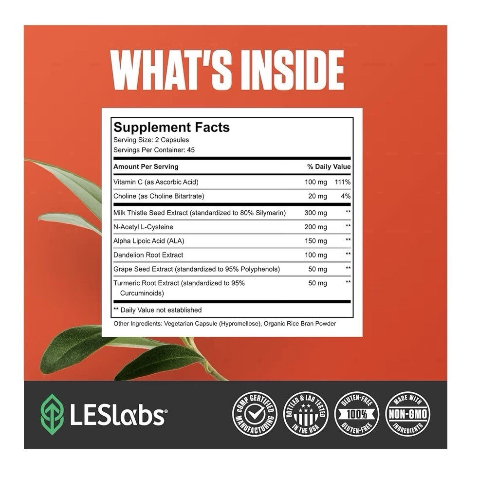 LES Labs Liver Support Promotes Healthy Liver Glutathione Detoxification 90 Caps