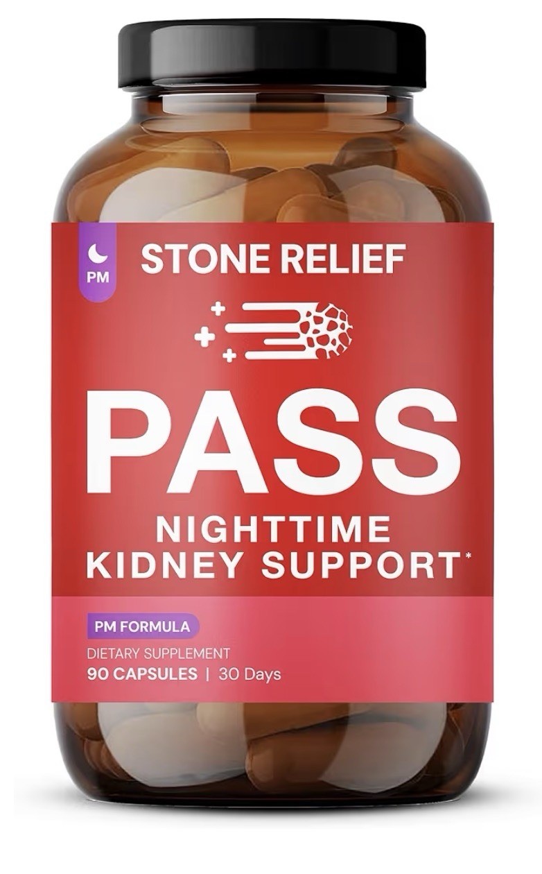 STONE RELIEF PASS Nighttime Kidney Support Herbal Blend Supplement 90 Capsules